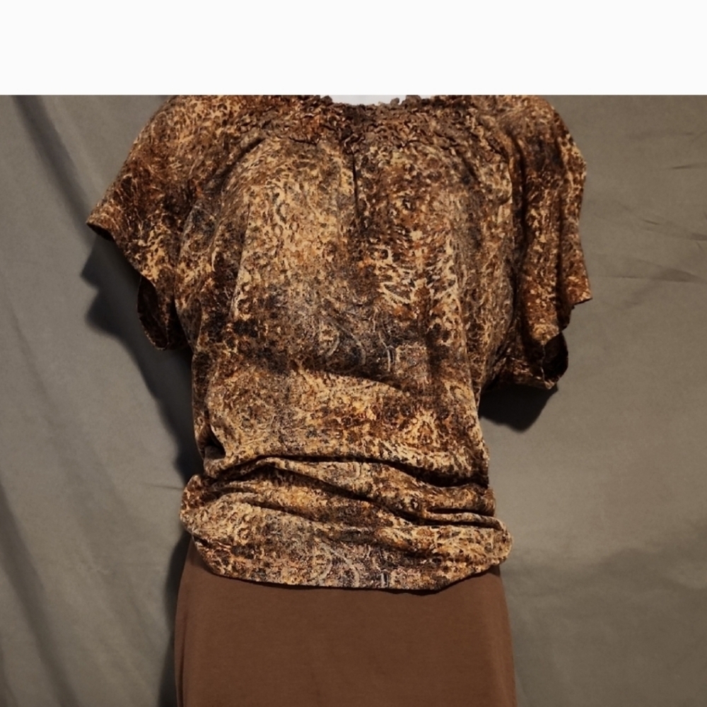 White Stag Brown Flutter Sleeve Blouse